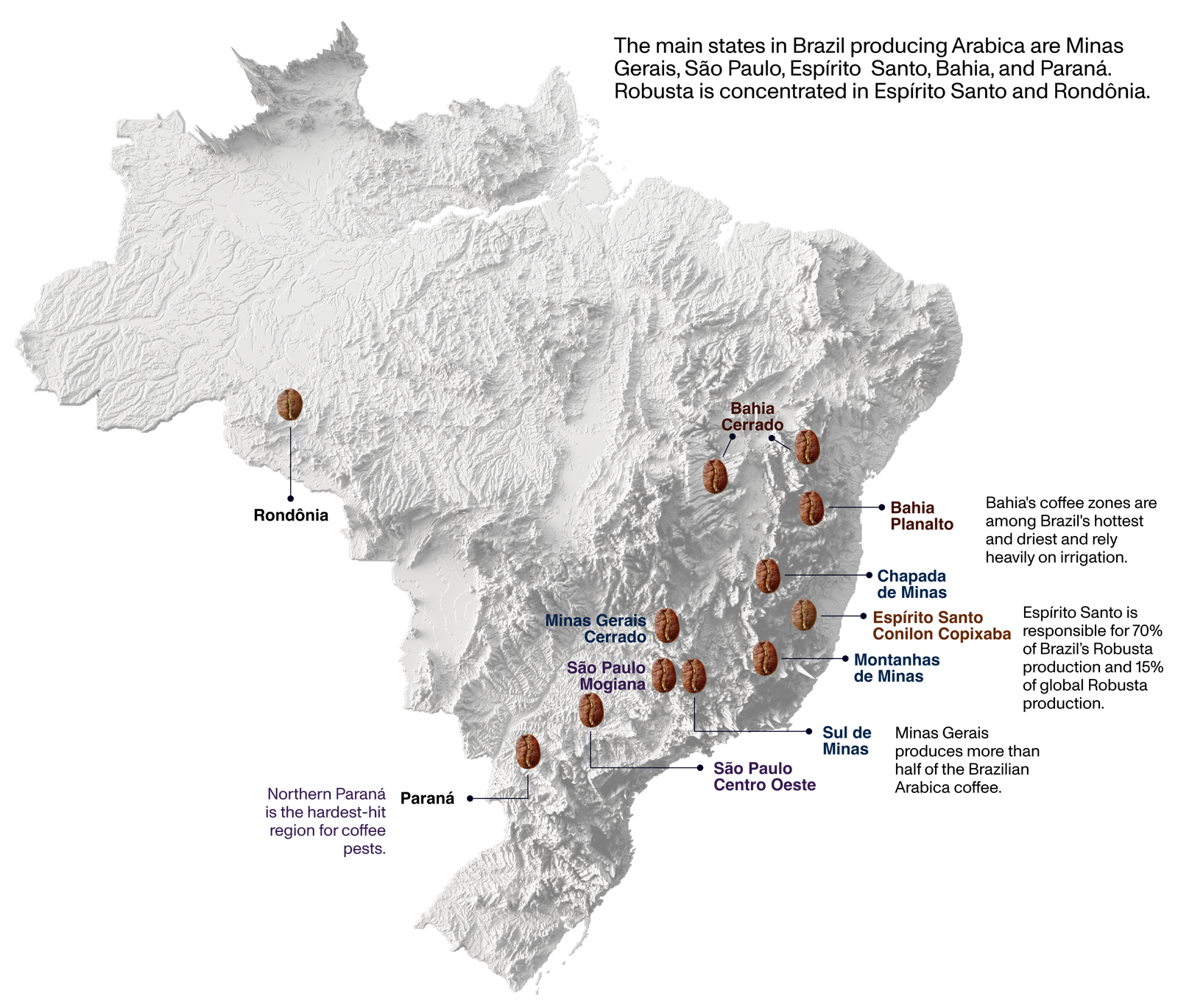 Map of Brazil's coffee-producing regions